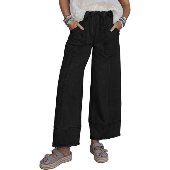 SHEWIN Pants - Wide Leg High Waisted Baggy Stretchy Drawstring Denim Pants, Size 10, 3G-207B005